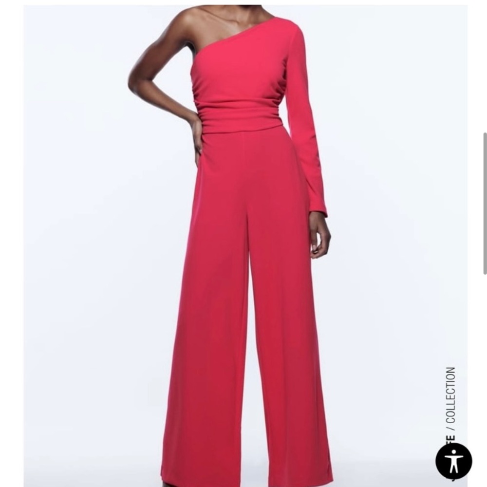 ZARA Asymmetrical Wide Leg Jumpsuit in Hot Pink